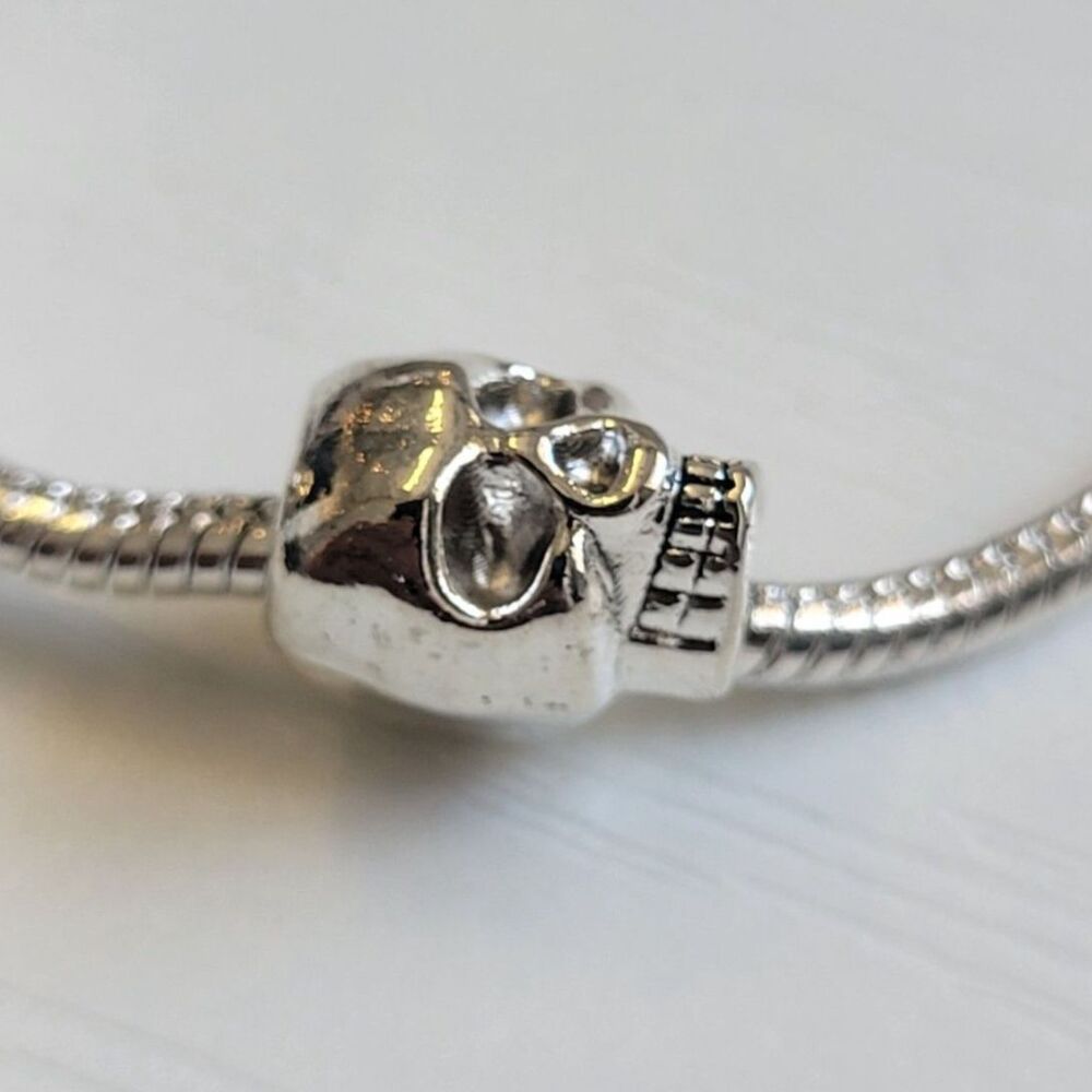 NWT For Pandora Charm Bracelet Solid Steel Skull Heavy Individual Single Charm - Picture 2 of 4